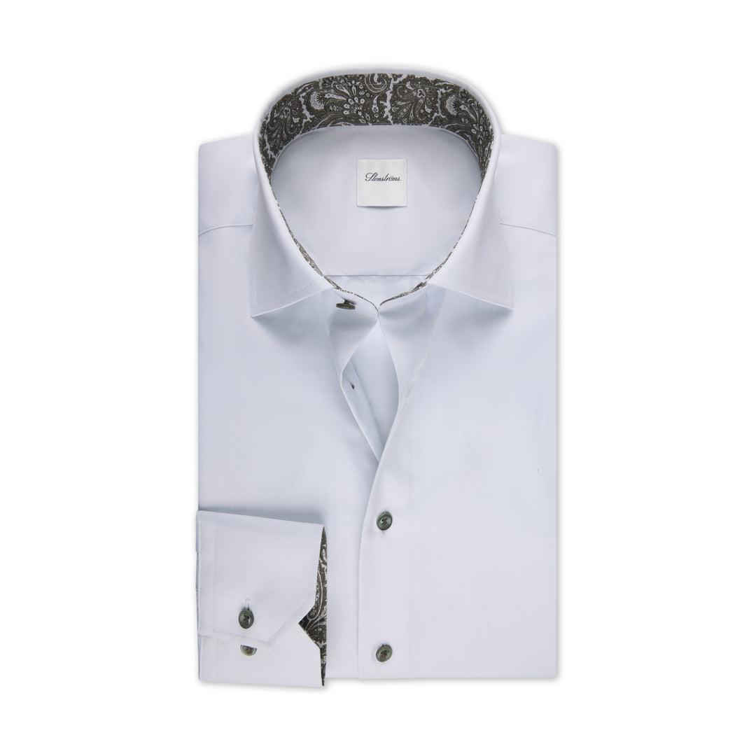 Gray w/ Contrast Twofold Cotton Slimline Shirt - Stenströms