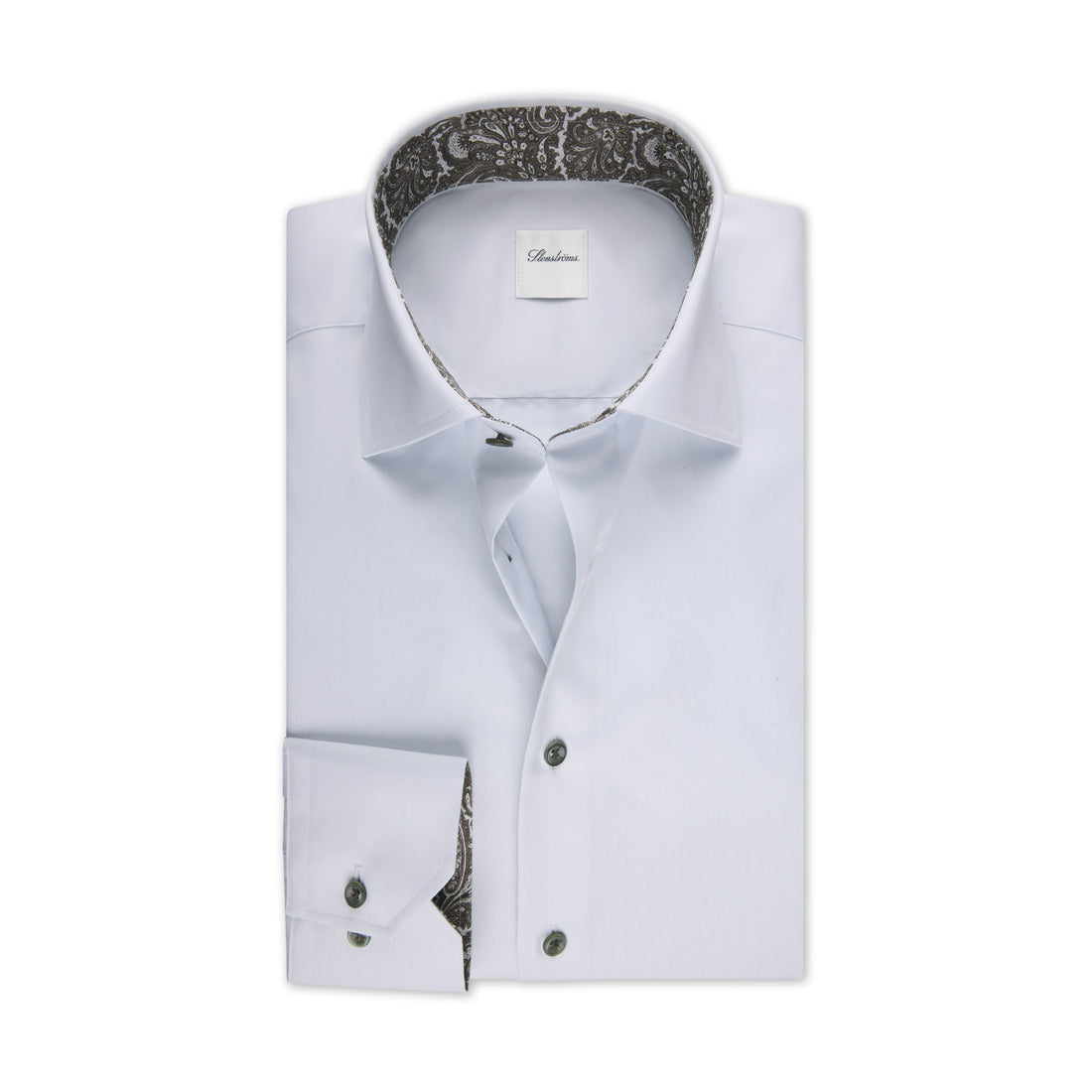 Gray w/ Contrast Twofold Cotton Slimline Shirt - Stenströms