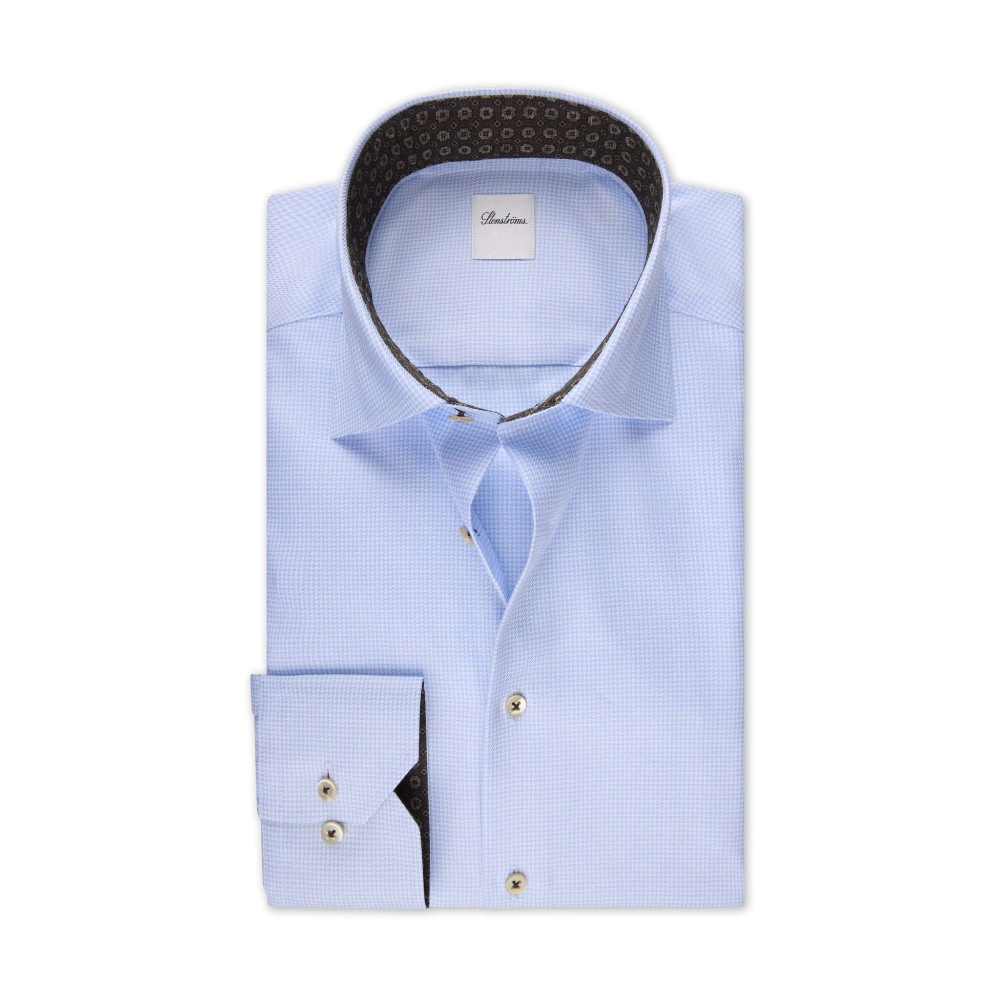 Light Blue Twill Slimline Shirt w/ Contrast - Stenströms