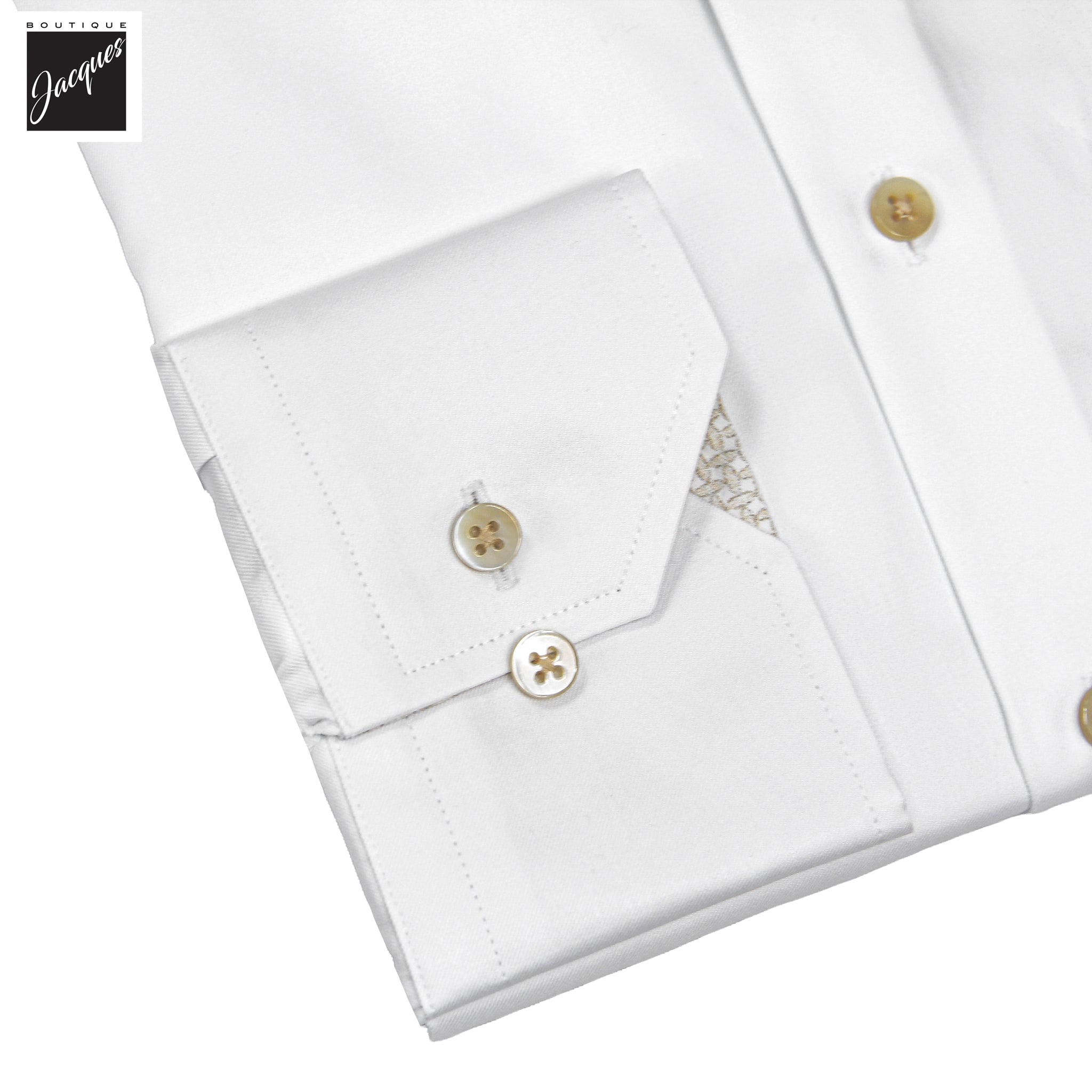 White Twill Slimline Dress Shirt with Beige Contrast Details - Stenströms