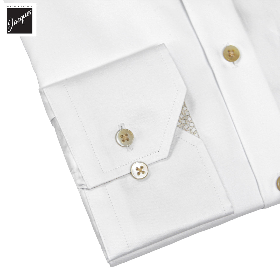 White Twill Slimline Dress Shirt with Beige Contrast Details - Stenströms