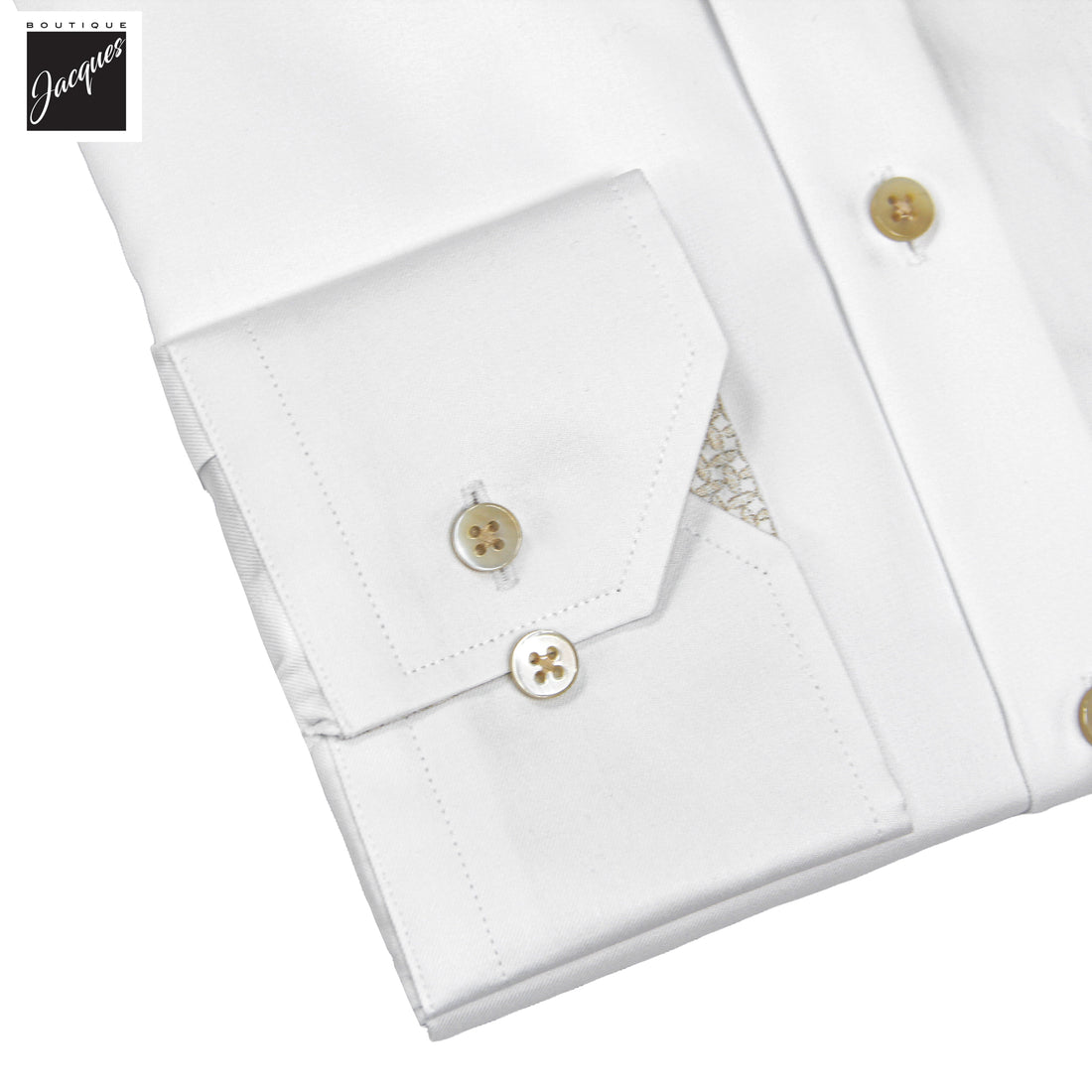 White Twill Slimline Dress Shirt with Beige Contrast Details - Stenströms