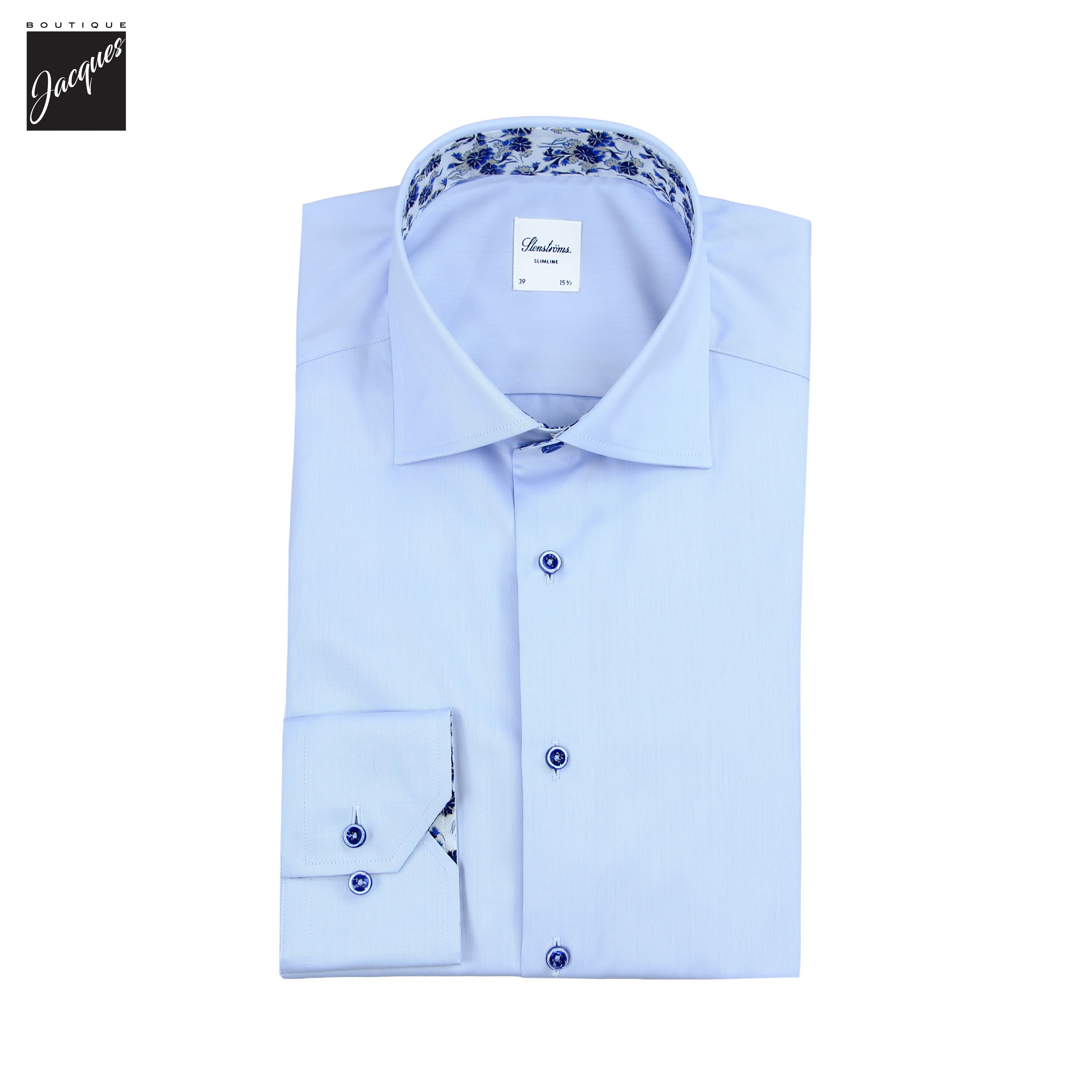 Light Blue Twill Slimline Shirt w/ Contrast - Stenströms - Boutique Jacques International