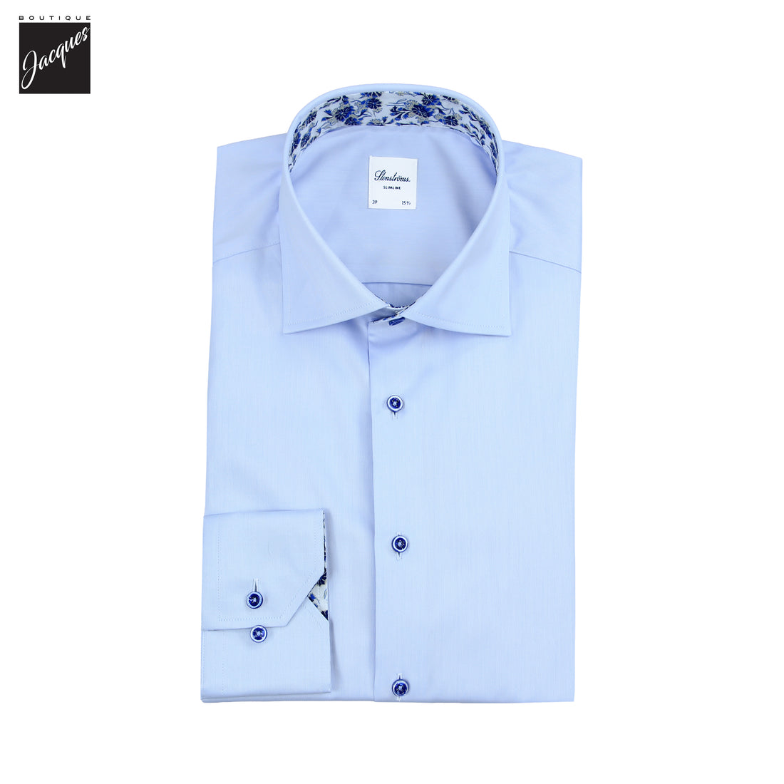Light Blue Twill Slimline Shirt w/ Contrast - Stenströms - Boutique Jacques International