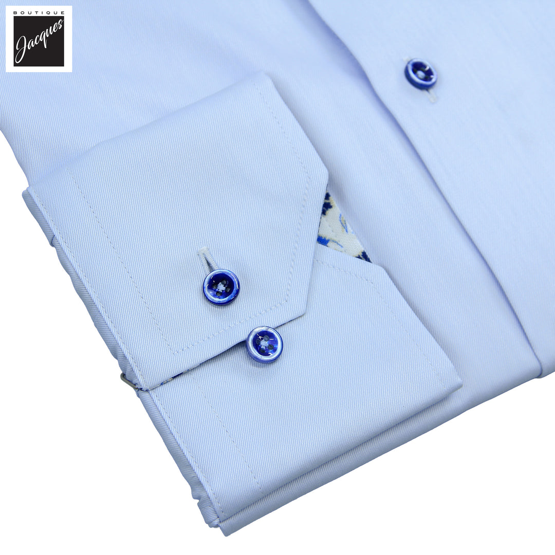 Light Blue Twill Slimline Shirt w/ Contrast - Stenströms