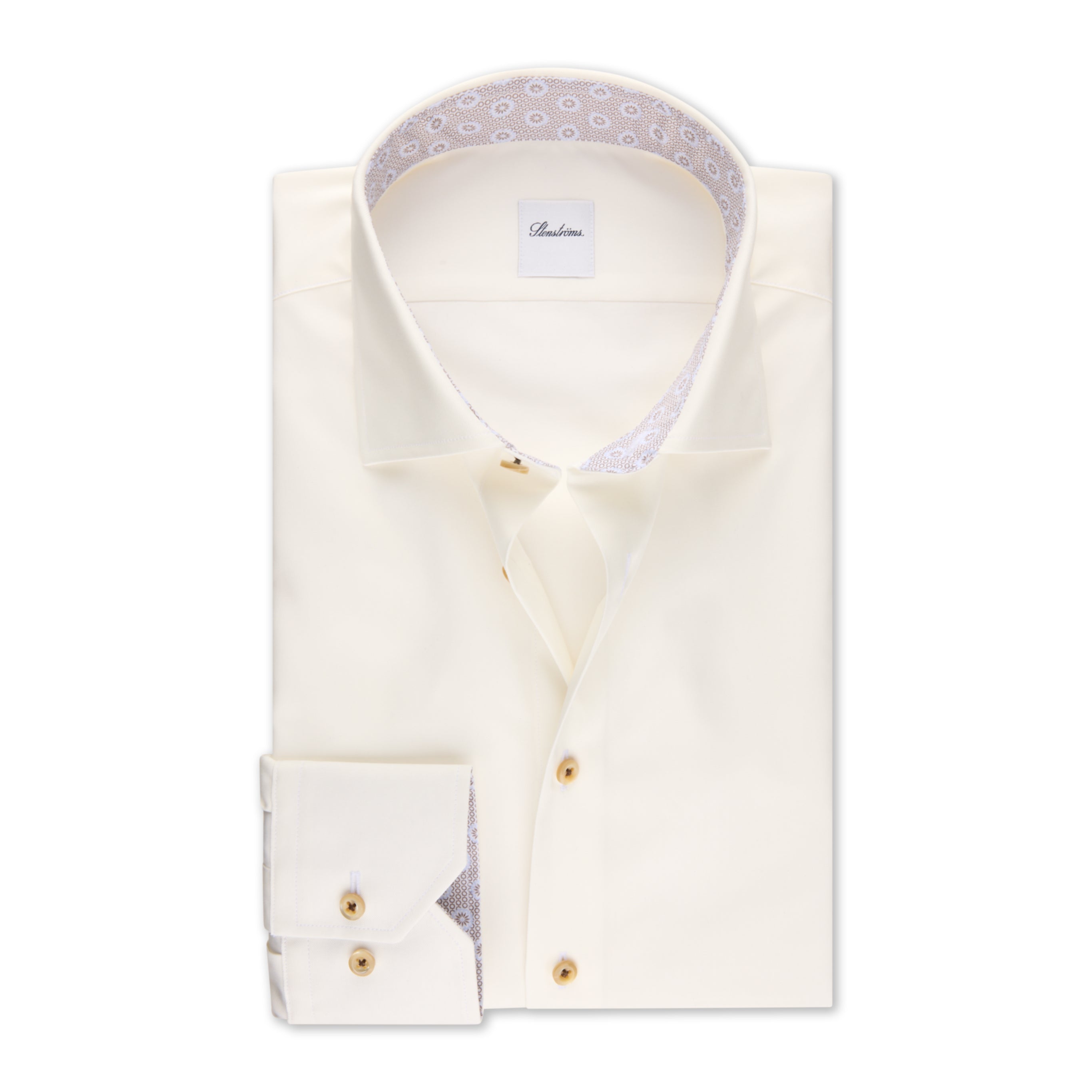 Off-White Twill Slimline Dress Shirt with Brown Contrast Details - Stenströms - Boutique Jacques International
