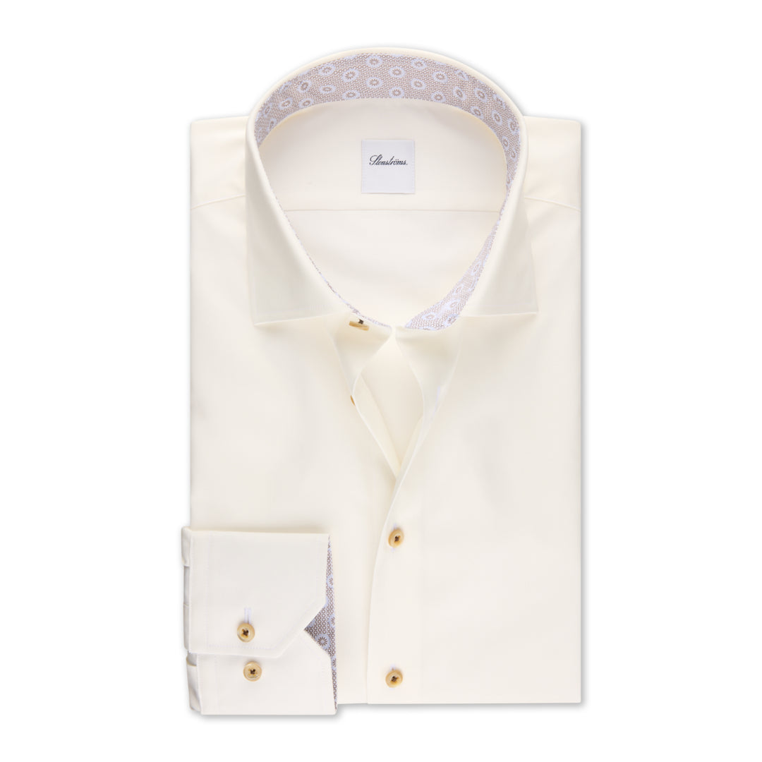 Off-White Twill Slimline Dress Shirt with Brown Contrast Details - Stenströms - Boutique Jacques International