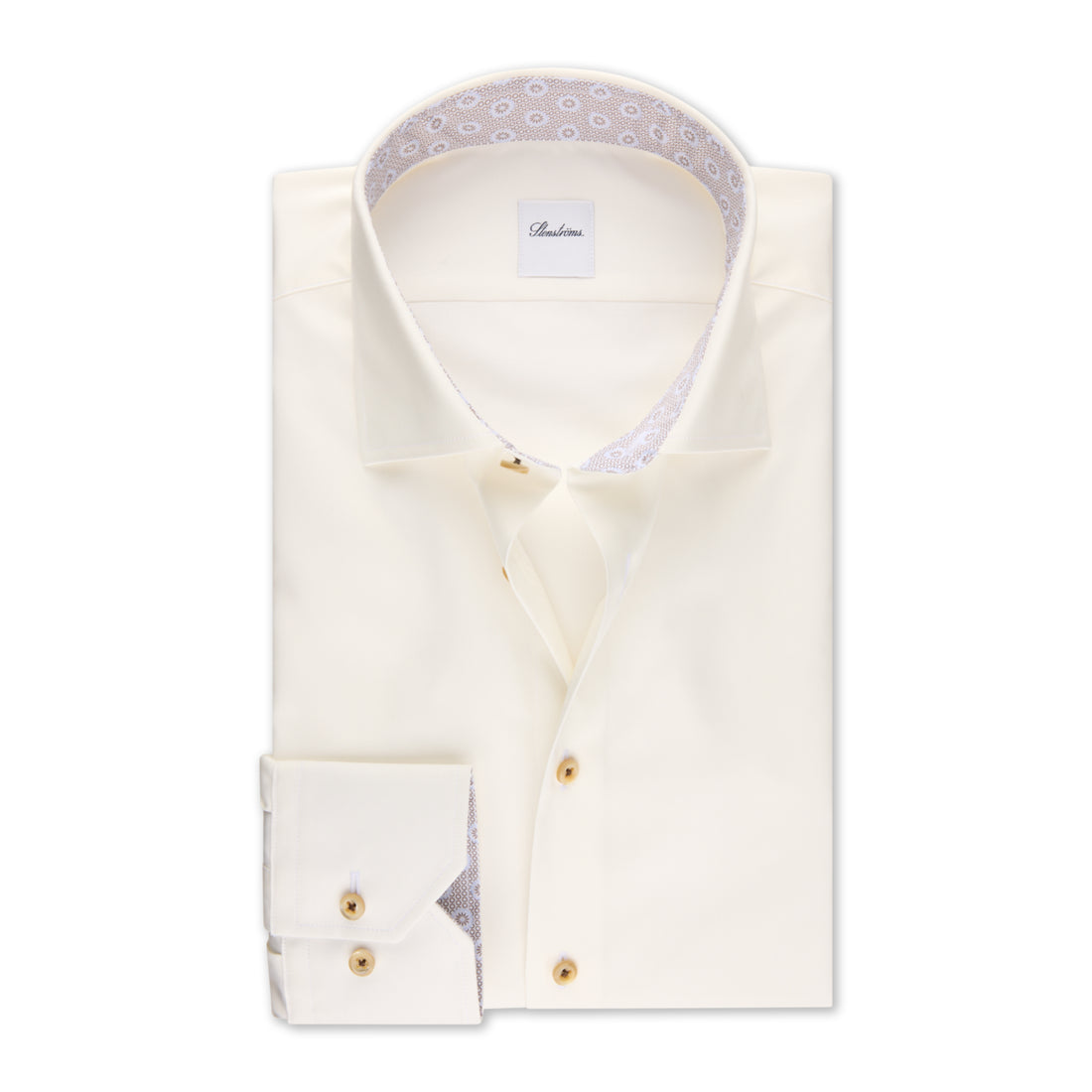 Off-White Twill Slimline Dress Shirt with Brown Contrast Details - Stenströms - Boutique Jacques International
