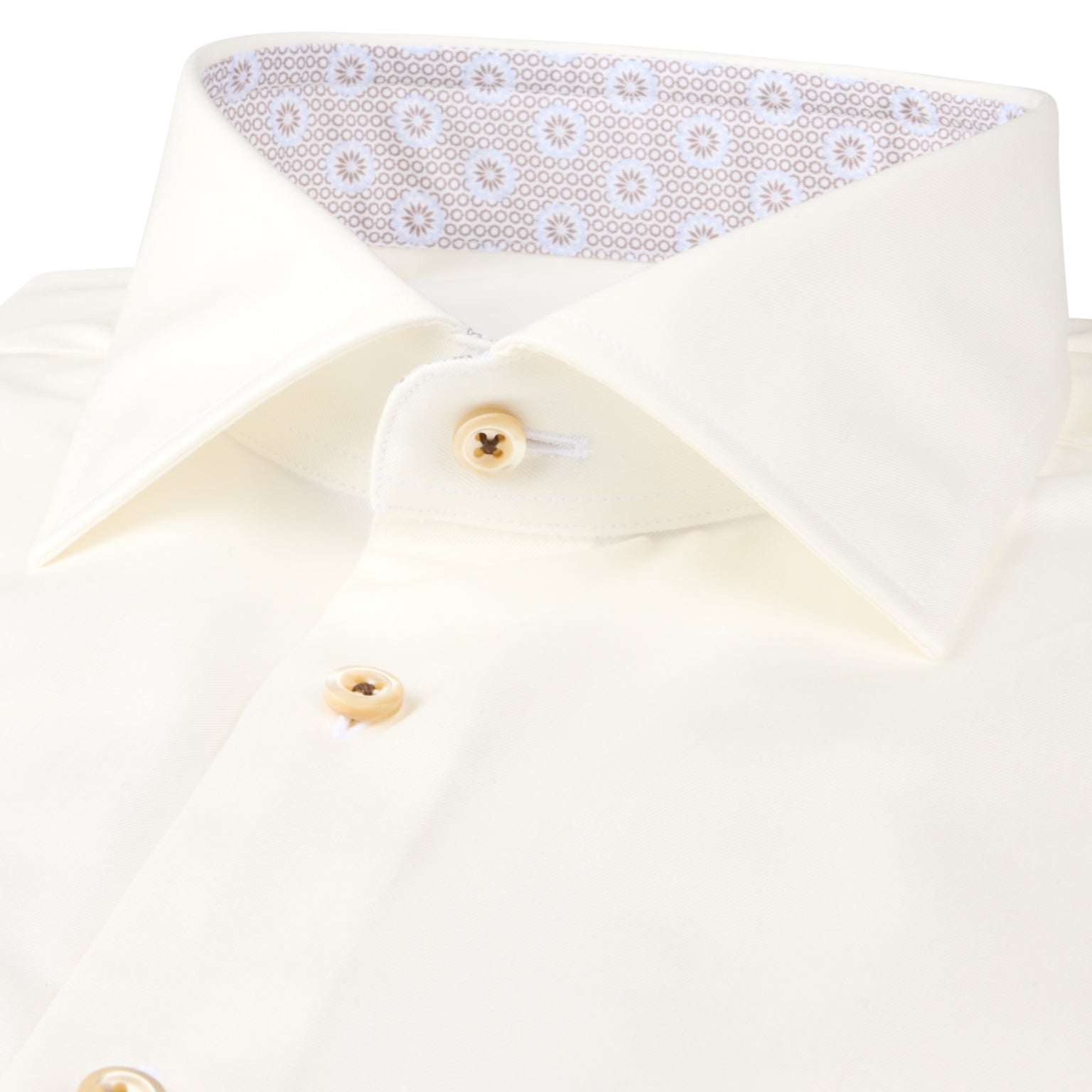 Off-White Twill Slimline Dress Shirt with Brown Contrast Details - Stenströms - Boutique Jacques International