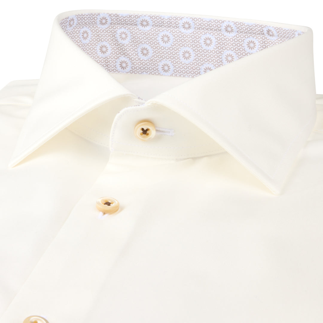 Off-White Twill Slimline Dress Shirt with Brown Contrast Details - Stenströms - Boutique Jacques International
