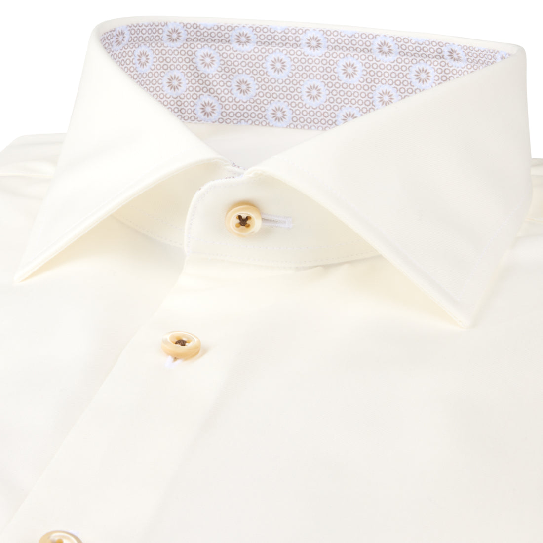 Off-White Twill Slimline Dress Shirt with Brown Contrast Details - Stenströms - Boutique Jacques International