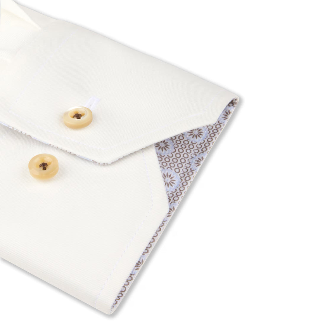 Off-White Twill Slimline Dress Shirt with Brown Contrast Details - Stenströms - Boutique Jacques International