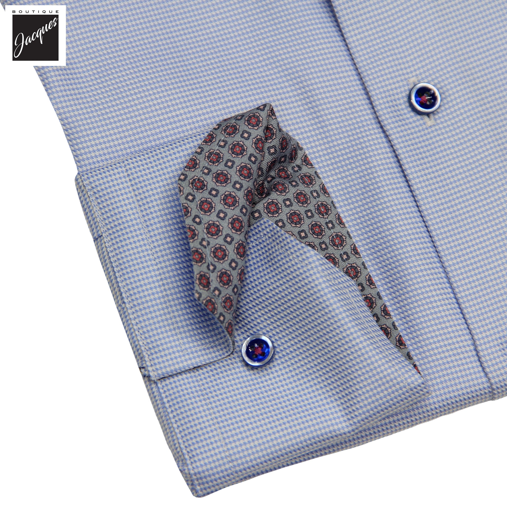 Blue Semi-Solid Twill Slimline Dress Shirt with Contrast - Stenströms