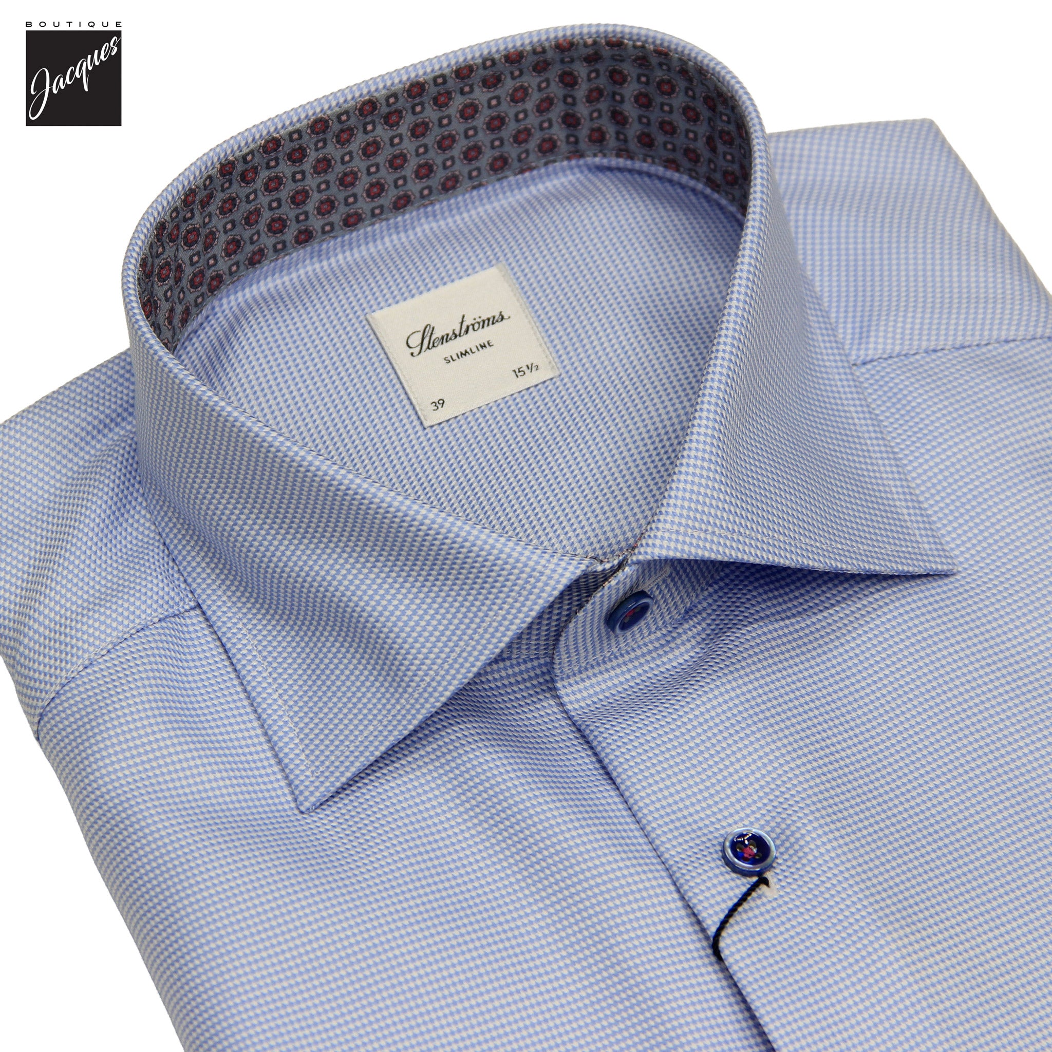 Blue Semi-Solid Twill Slimline Dress Shirt with Contrast - Stenströms