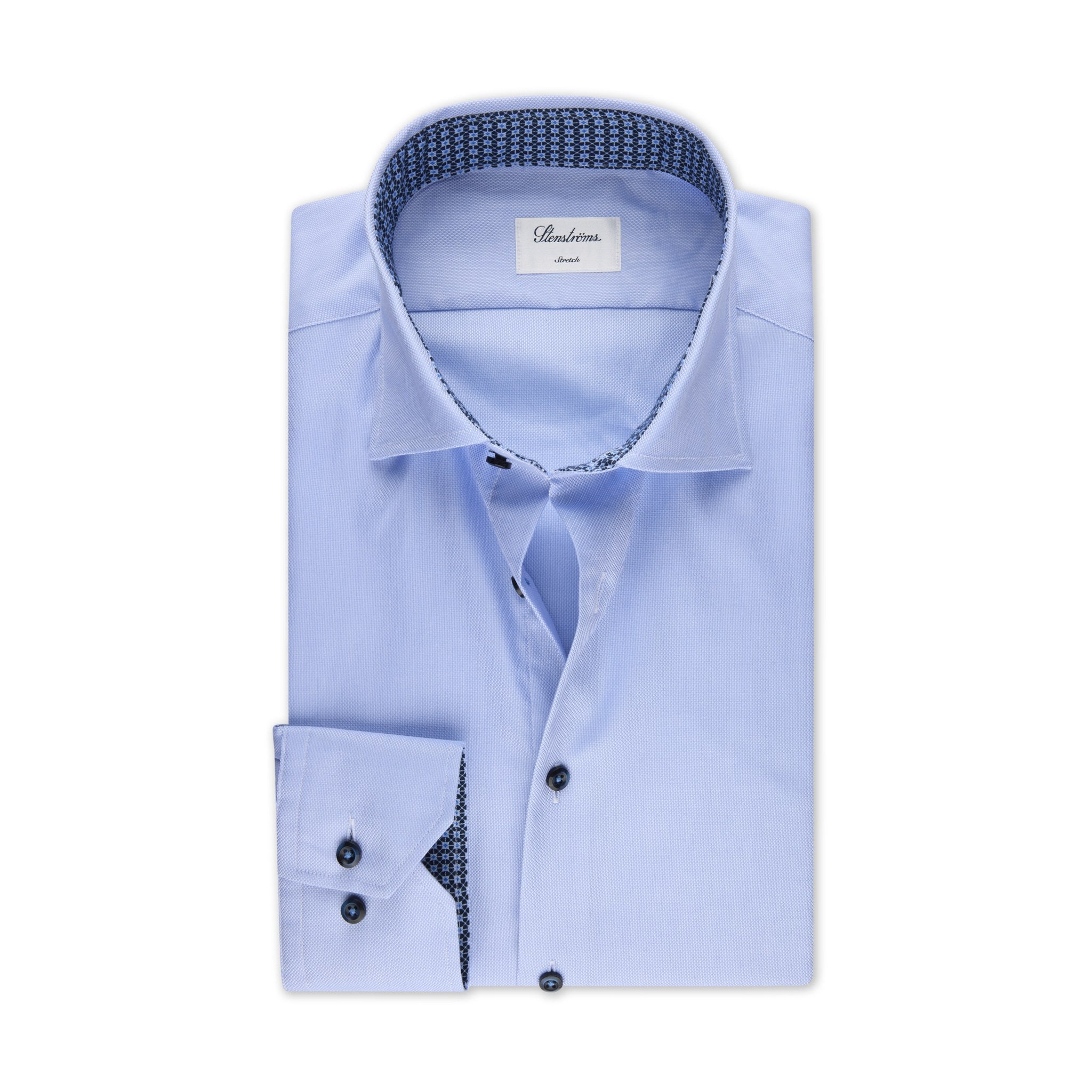 Light Blue Twill Slimline Shirt w/ Contrast - Stenströms