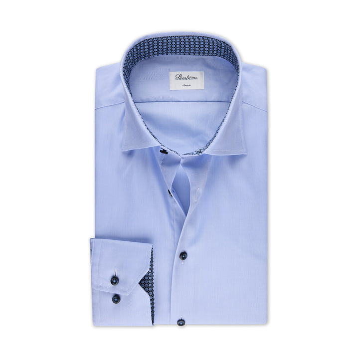 Light Blue Twill Slimline Shirt w/ Contrast - Stenströms