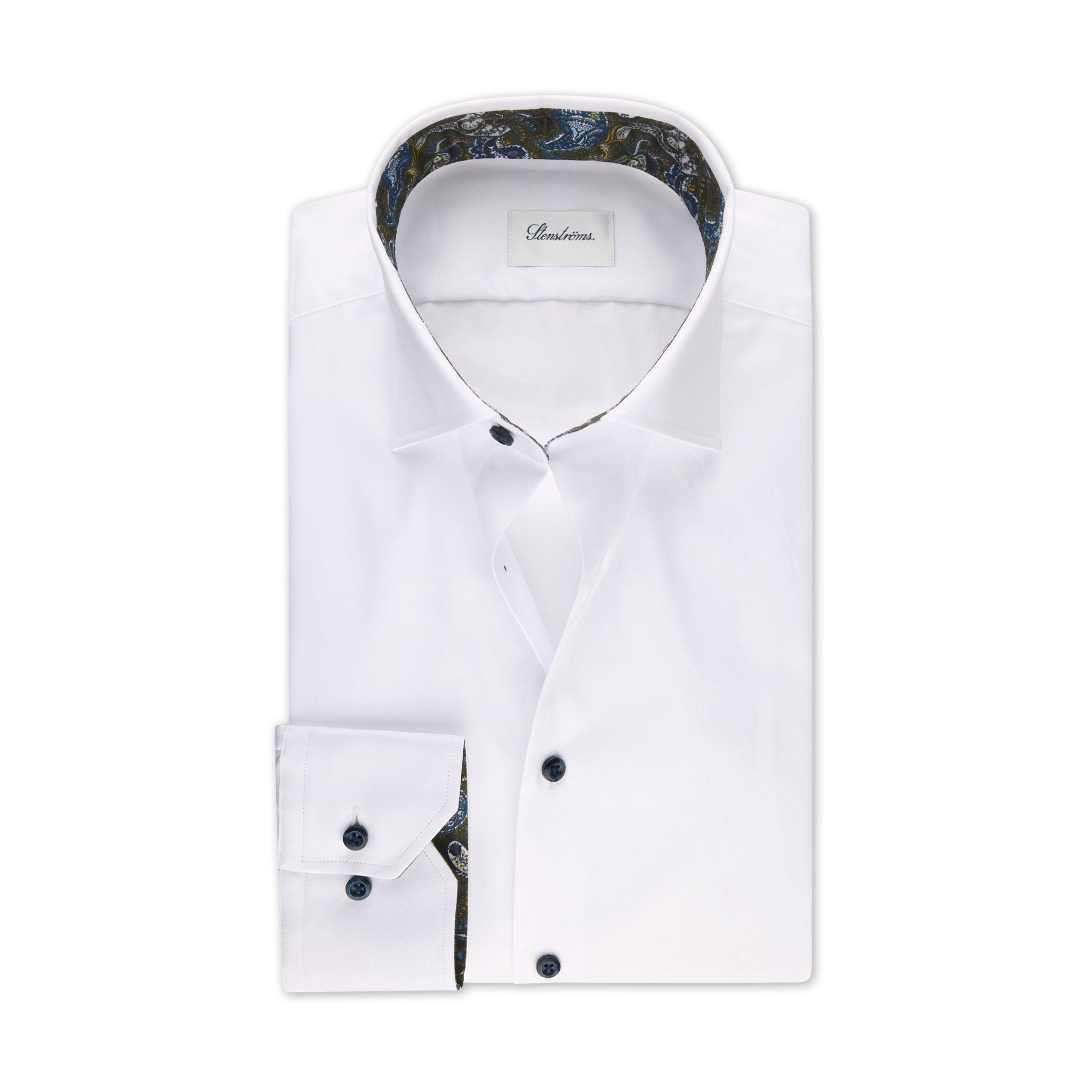 White Twill Slimline Dress Shirt w/ Contrast - Stenströms