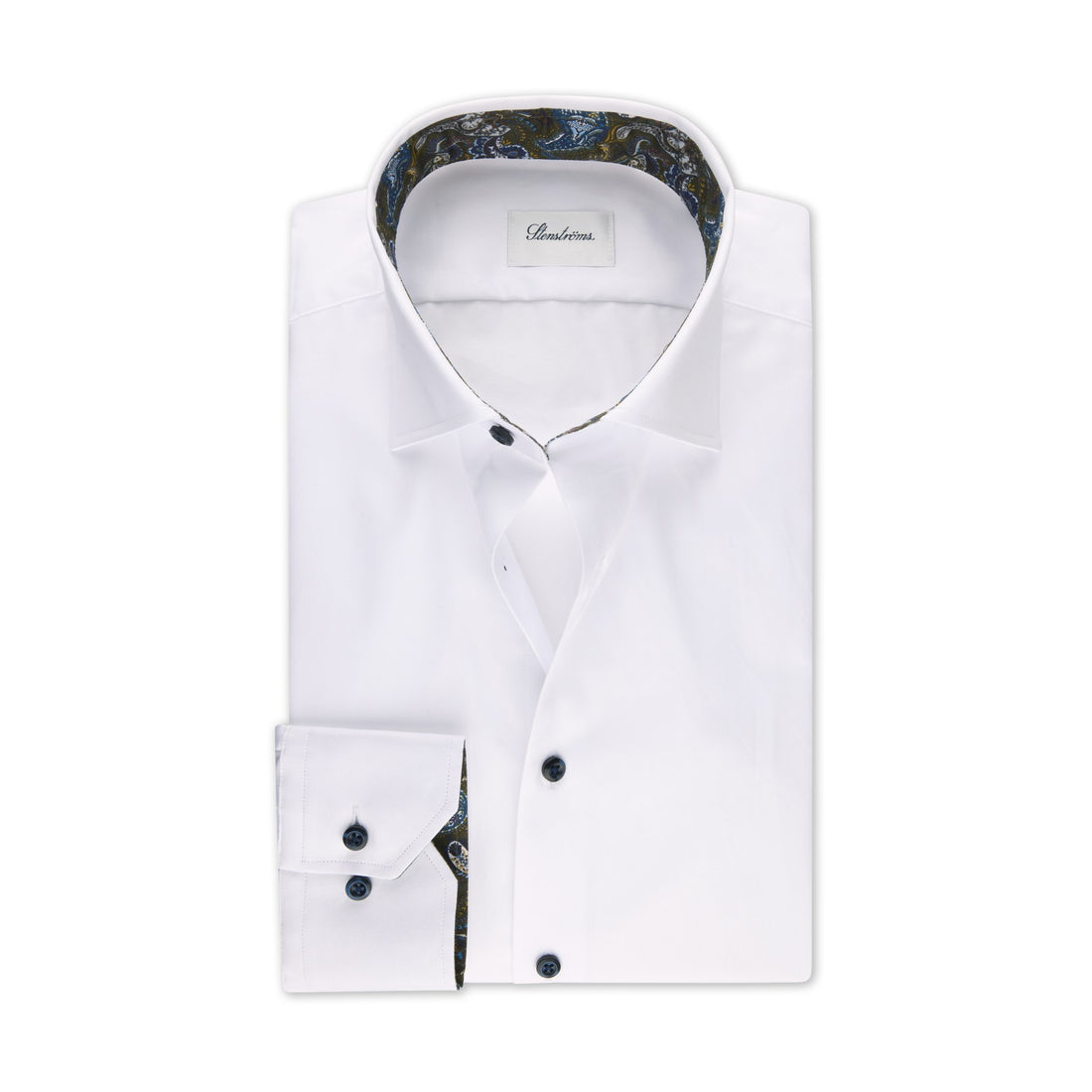 White Twill Slimline Dress Shirt w/ Contrast - Stenströms