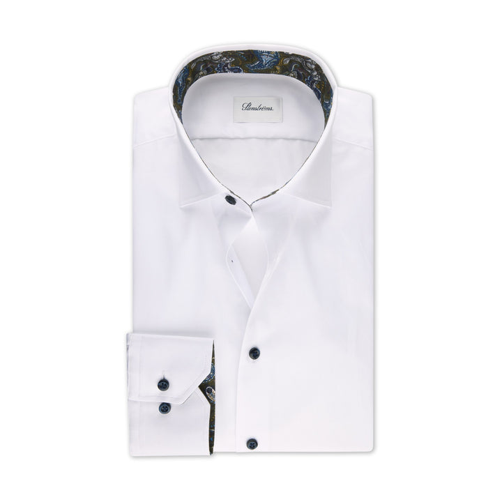 White Twill Slimline Dress Shirt w/ Contrast - Stenströms