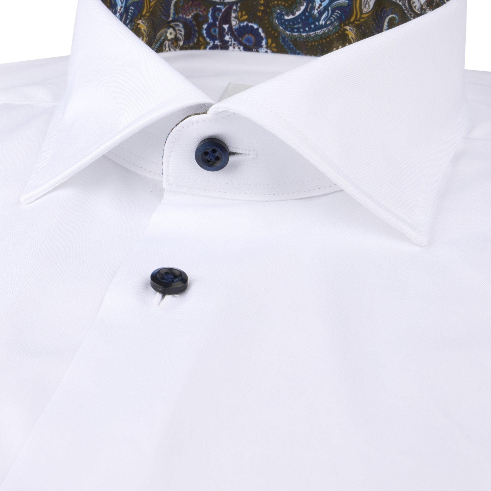White Twill Slimline Dress Shirt w/ Contrast - Stenströms