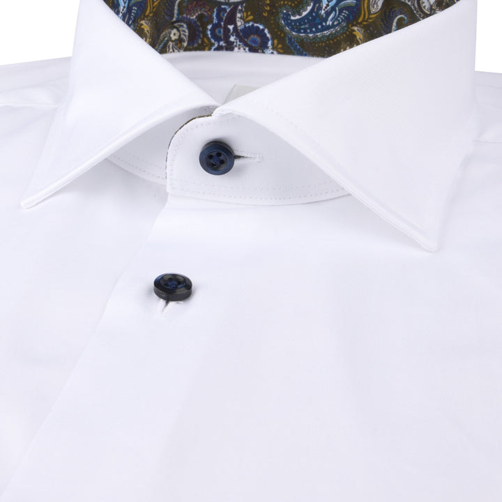 White Twill Slimline Dress Shirt w/ Contrast - Stenströms