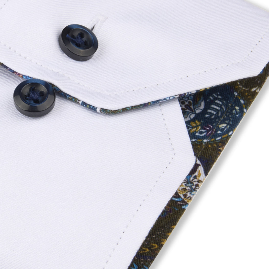 White Twill Slimline Dress Shirt w/ Contrast - Stenströms