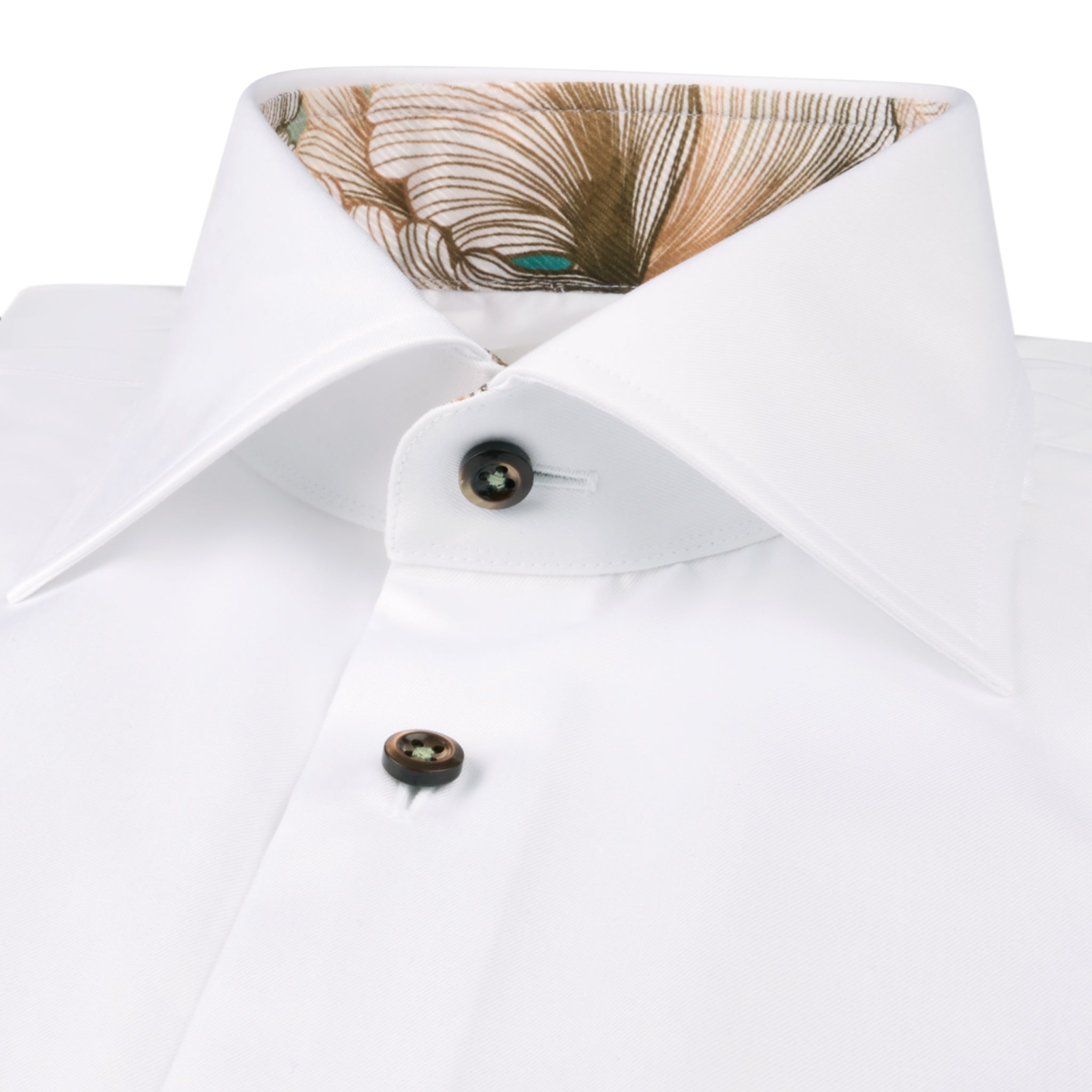 White with Floral Trim Cotton Twill Slimline Shirt - Stenströms