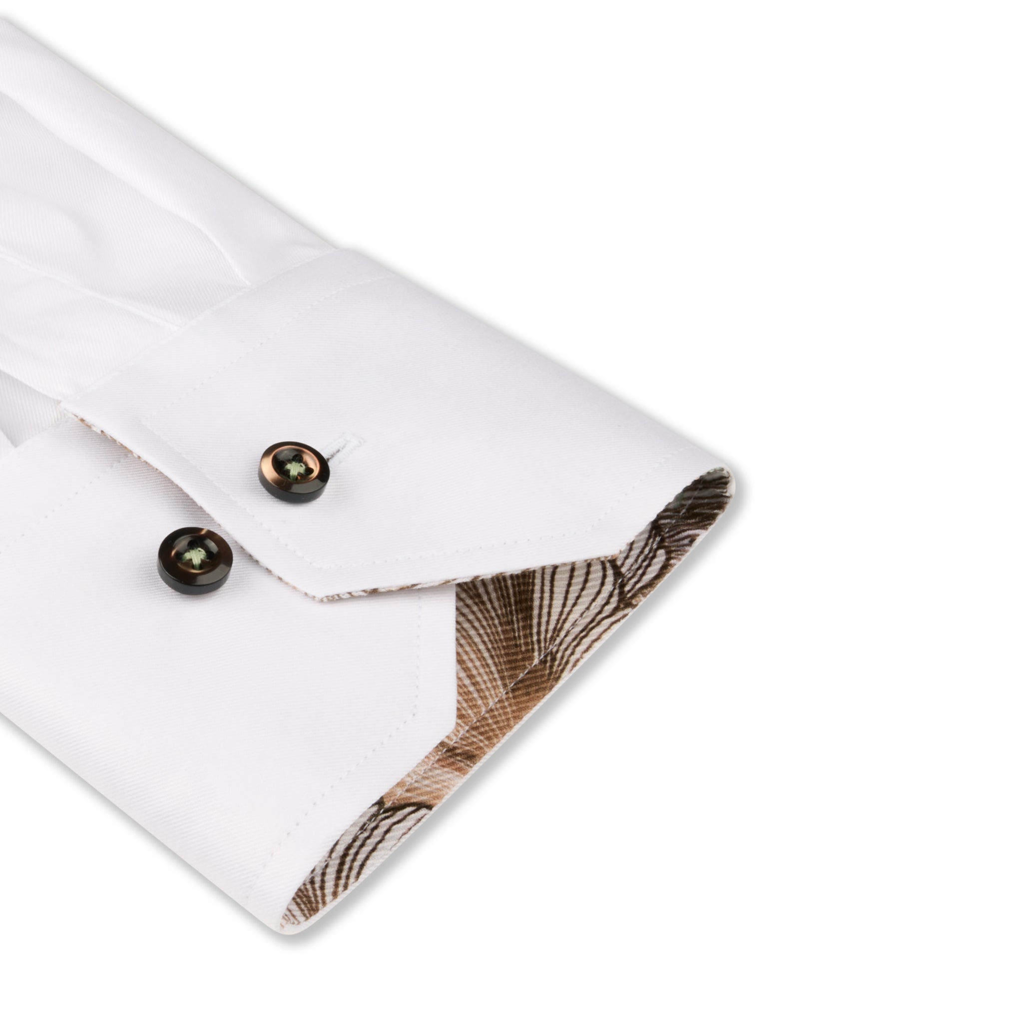 White with Floral Trim Cotton Twill Slimline Shirt - Stenströms