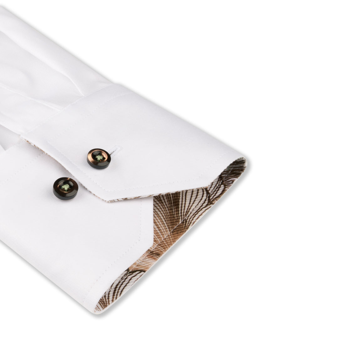 White with Floral Trim Cotton Twill Slimline Shirt - Stenströms