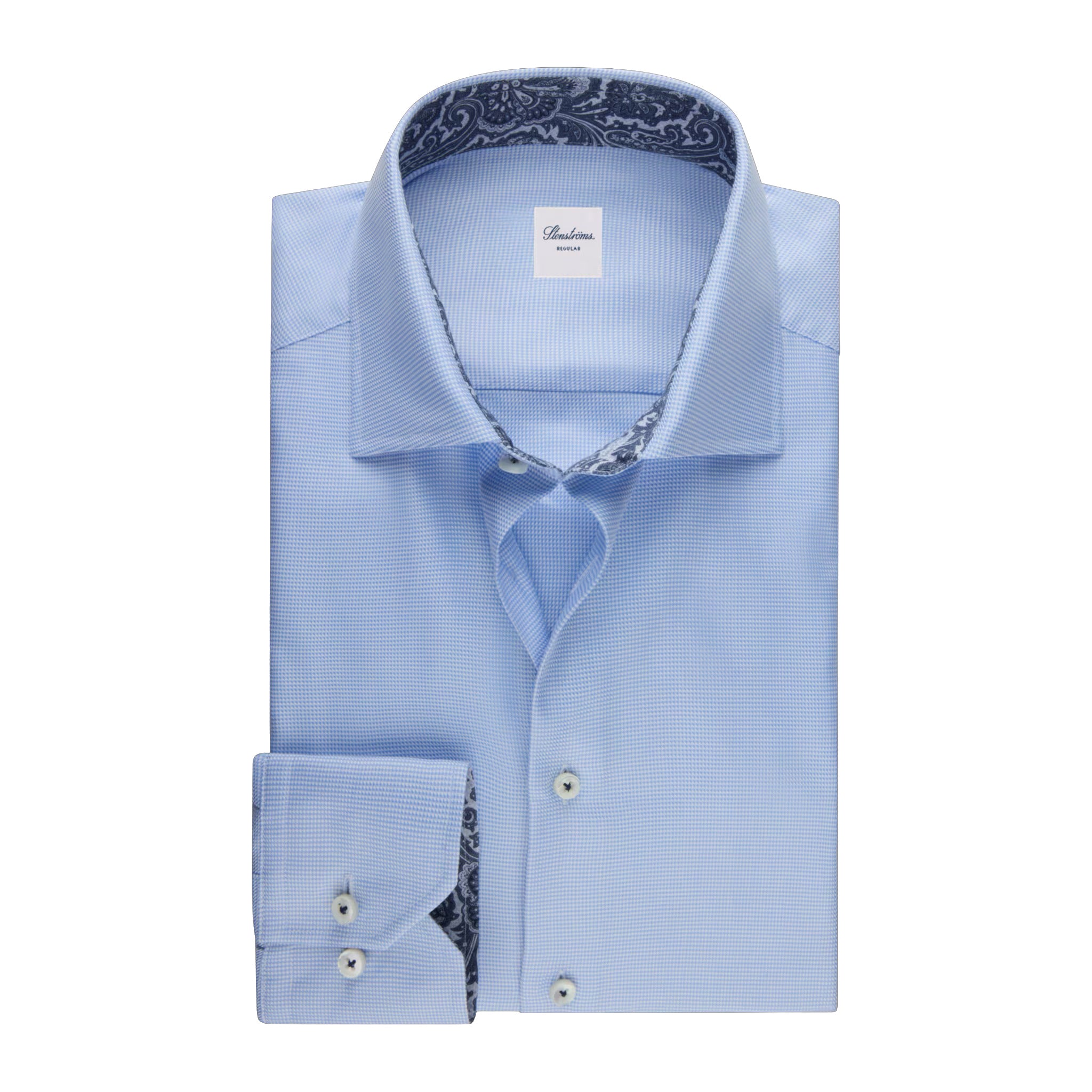 Blue Twill Slimline Shirt w/ Contrast - Stenströms