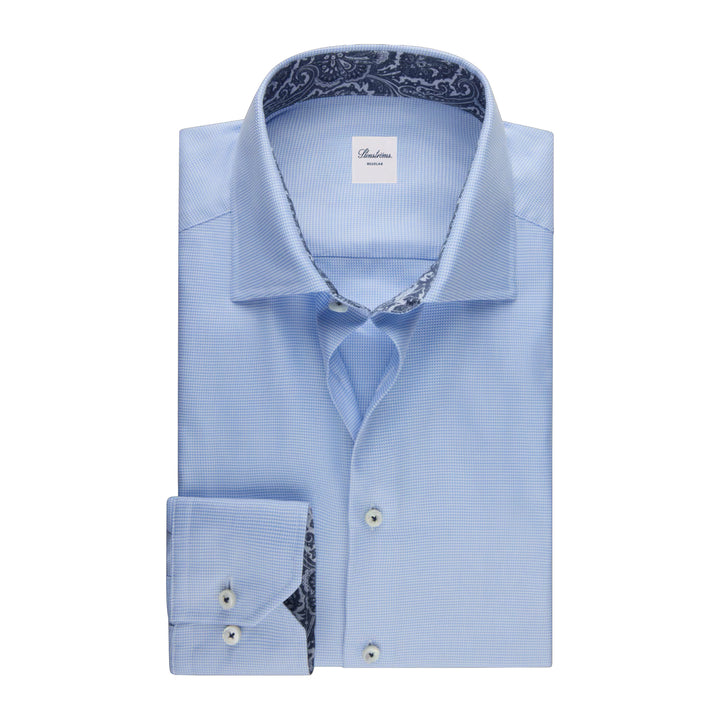 Blue Twill Slimline Shirt w/ Contrast - Stenströms - Boutique Jacques International