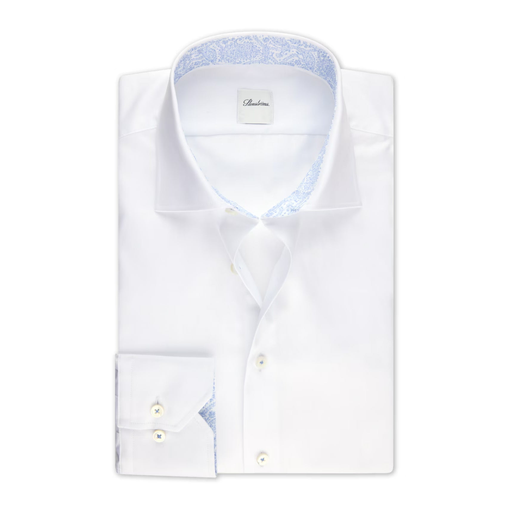 White Cotton Twill Slimline Dress Shirt w/ Paisley Trim - Stenströms - Boutique Jacques International