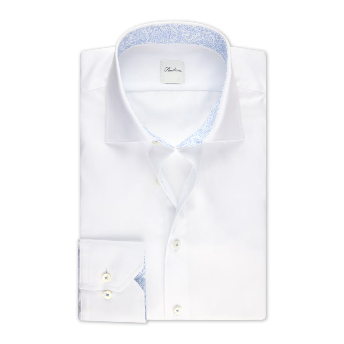 White Cotton Twill Slimline Dress Shirt w/ Paisley Trim - Stenströms - Boutique Jacques International