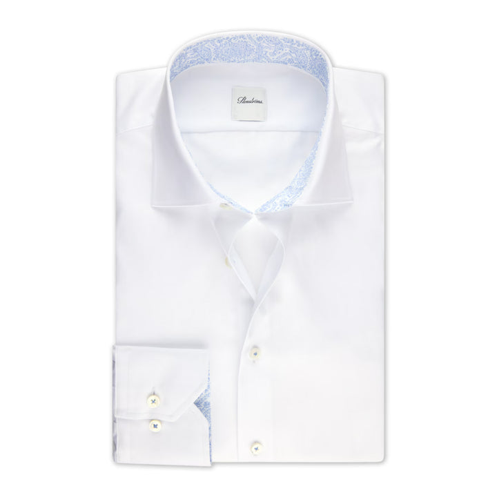 White Cotton Twill Slimline Dress Shirt w/ Paisley Trim - Stenströms - Boutique Jacques International
