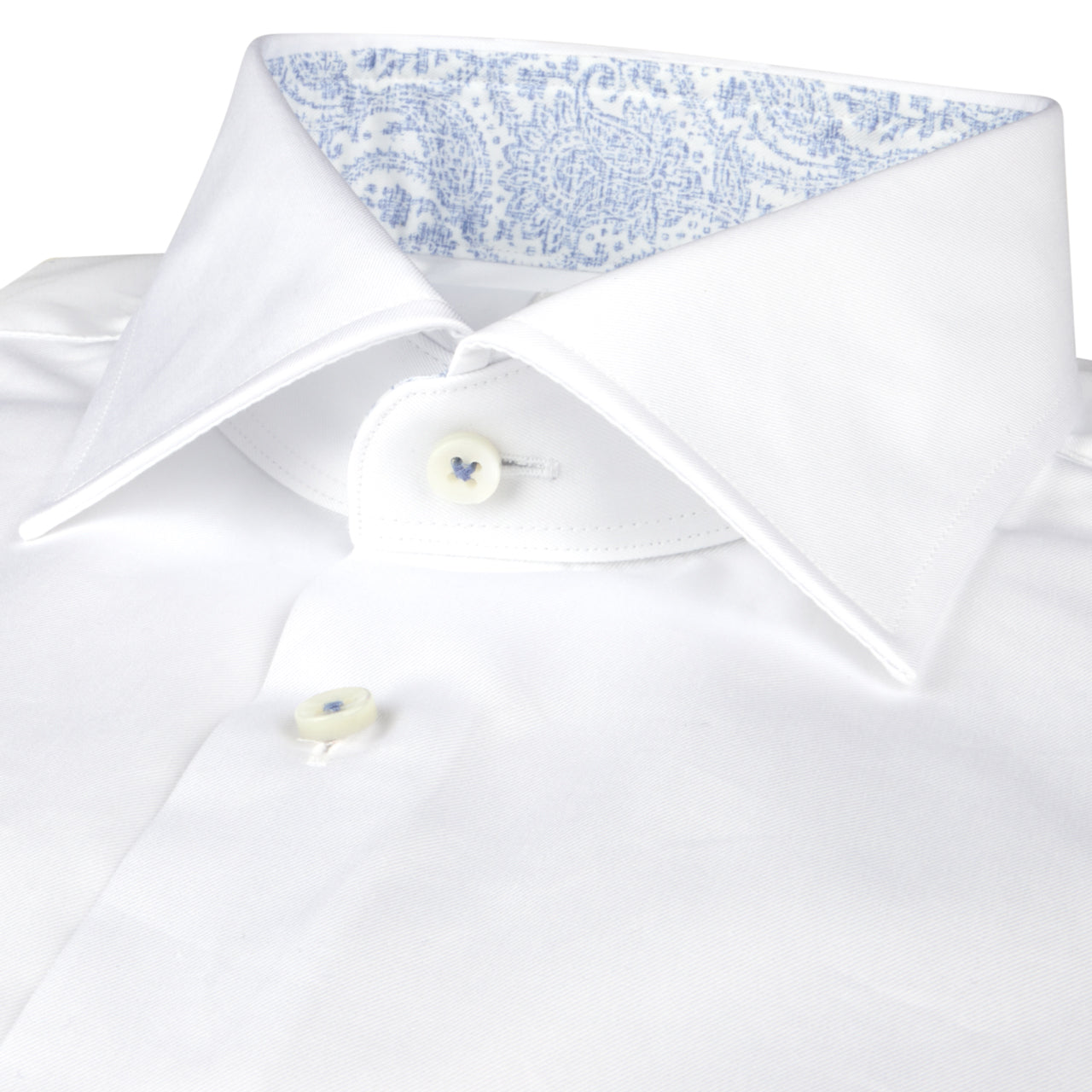 White Cotton Twill Slimline Dress Shirt w/ Paisley Trim - Stenströms - Boutique Jacques International