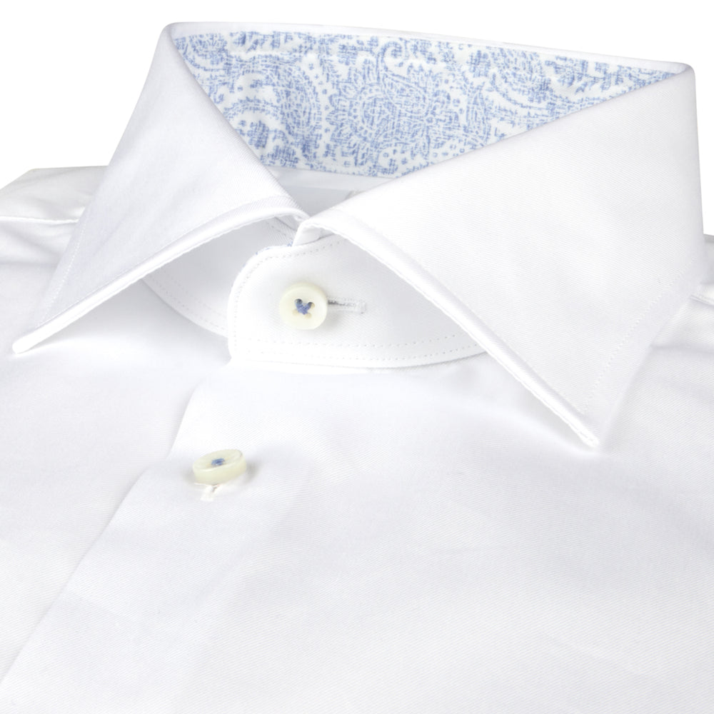 White Cotton Twill Slimline Dress Shirt w/ Paisley Trim - Stenströms - Boutique Jacques International