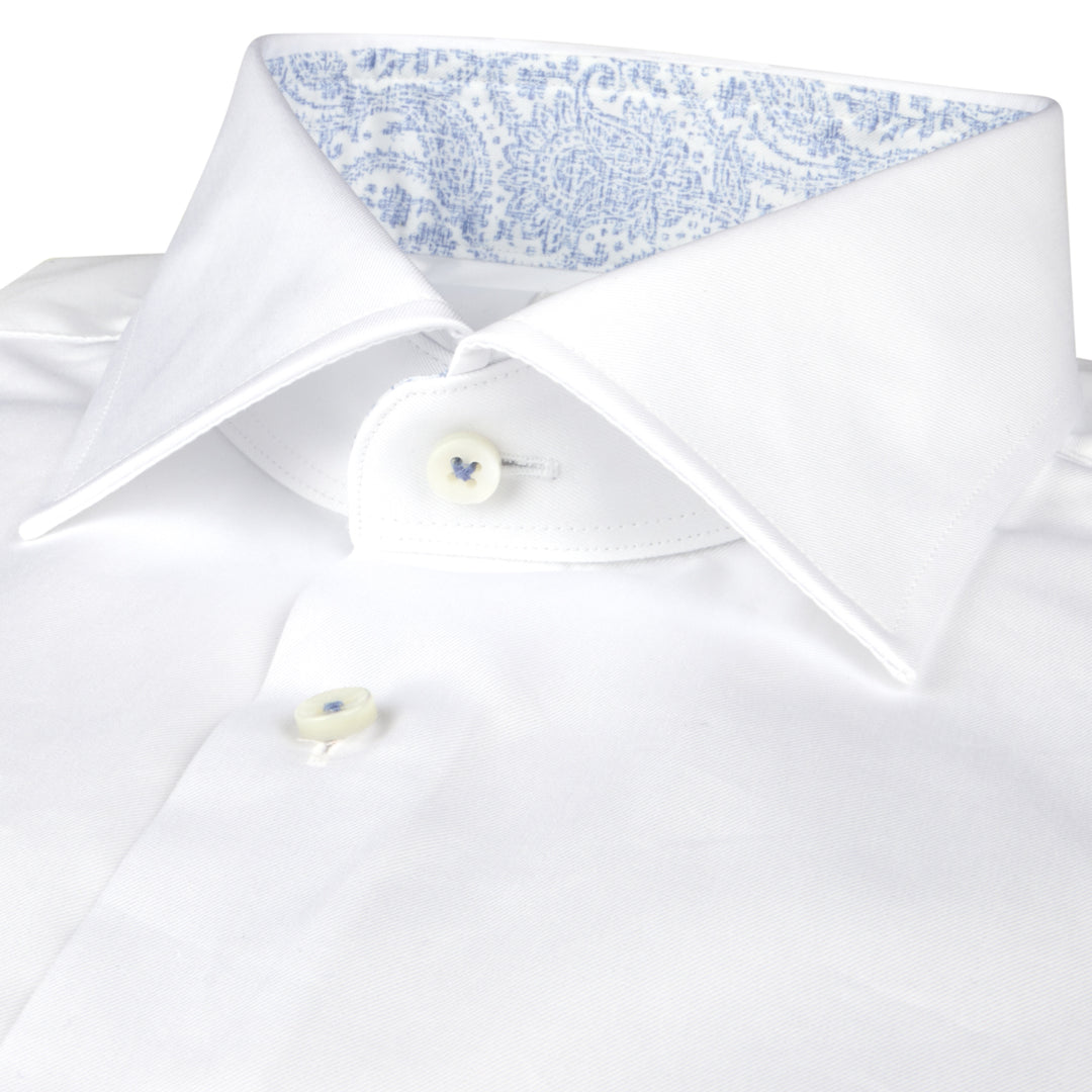 White Cotton Twill Slimline Dress Shirt w/ Paisley Trim - Stenströms - Boutique Jacques International