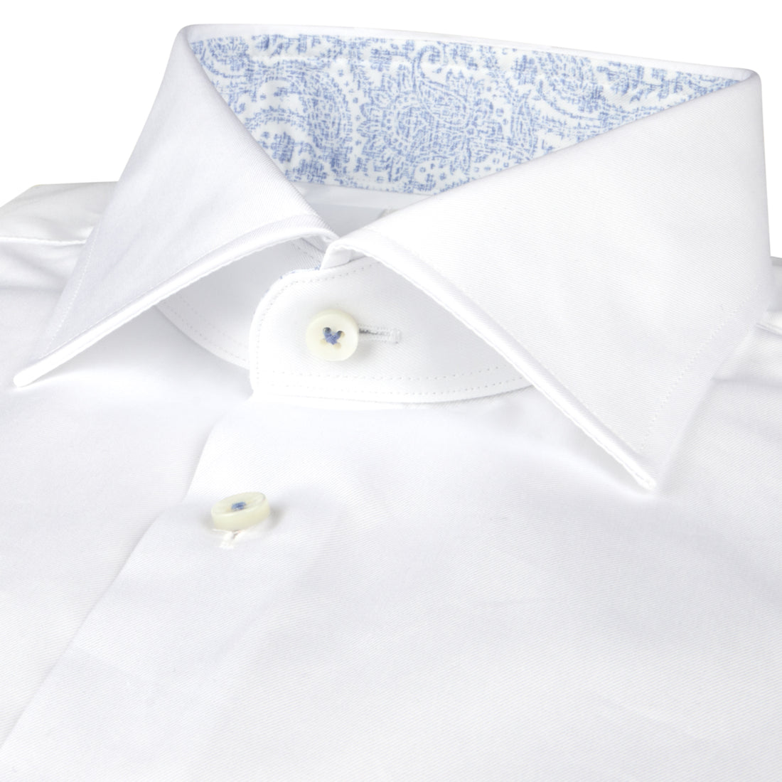 White Cotton Twill Slimline Dress Shirt w/ Paisley Trim - Stenströms - Boutique Jacques International