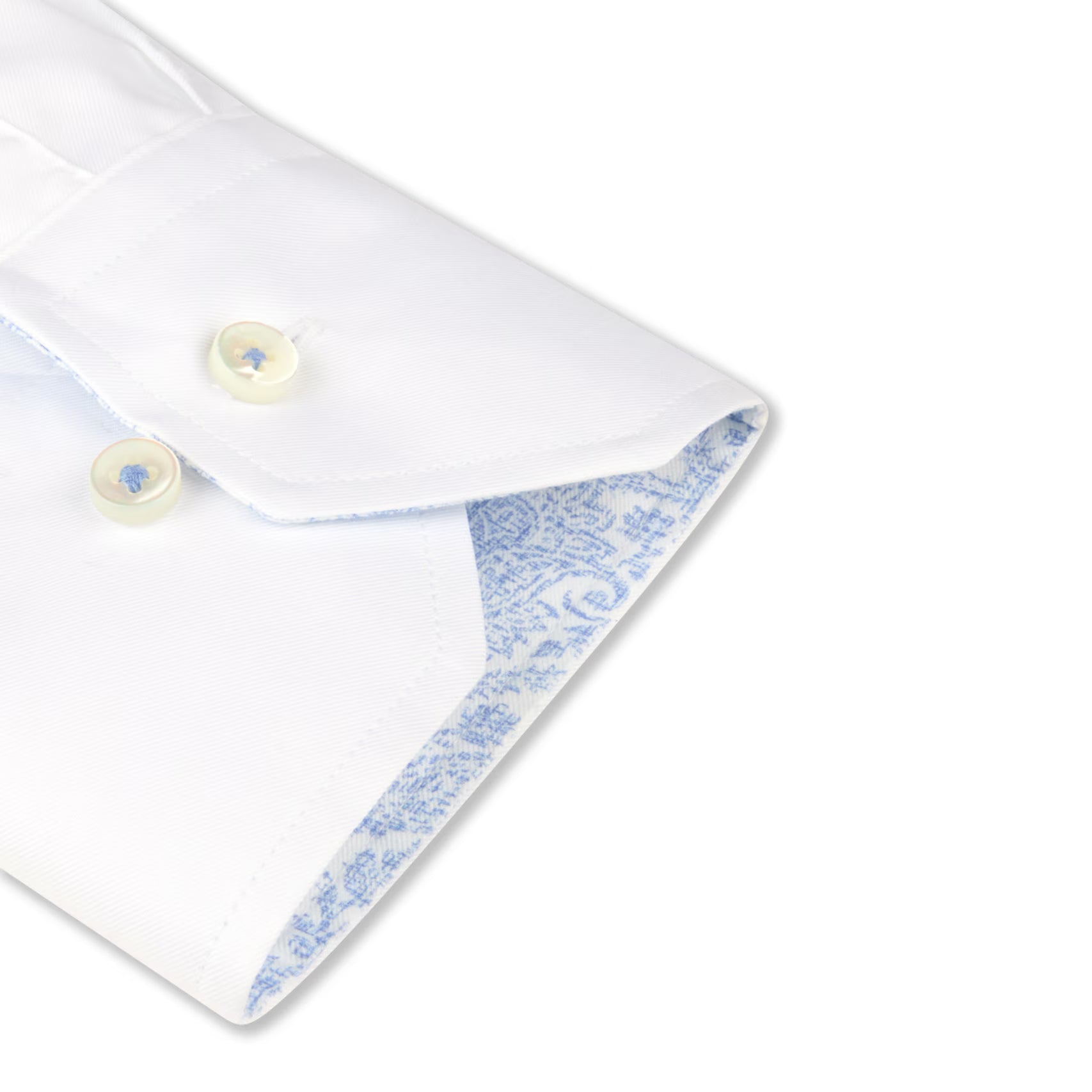 White Cotton Twill Slimline Dress Shirt w/ Paisley Trim - Stenströms - Boutique Jacques International