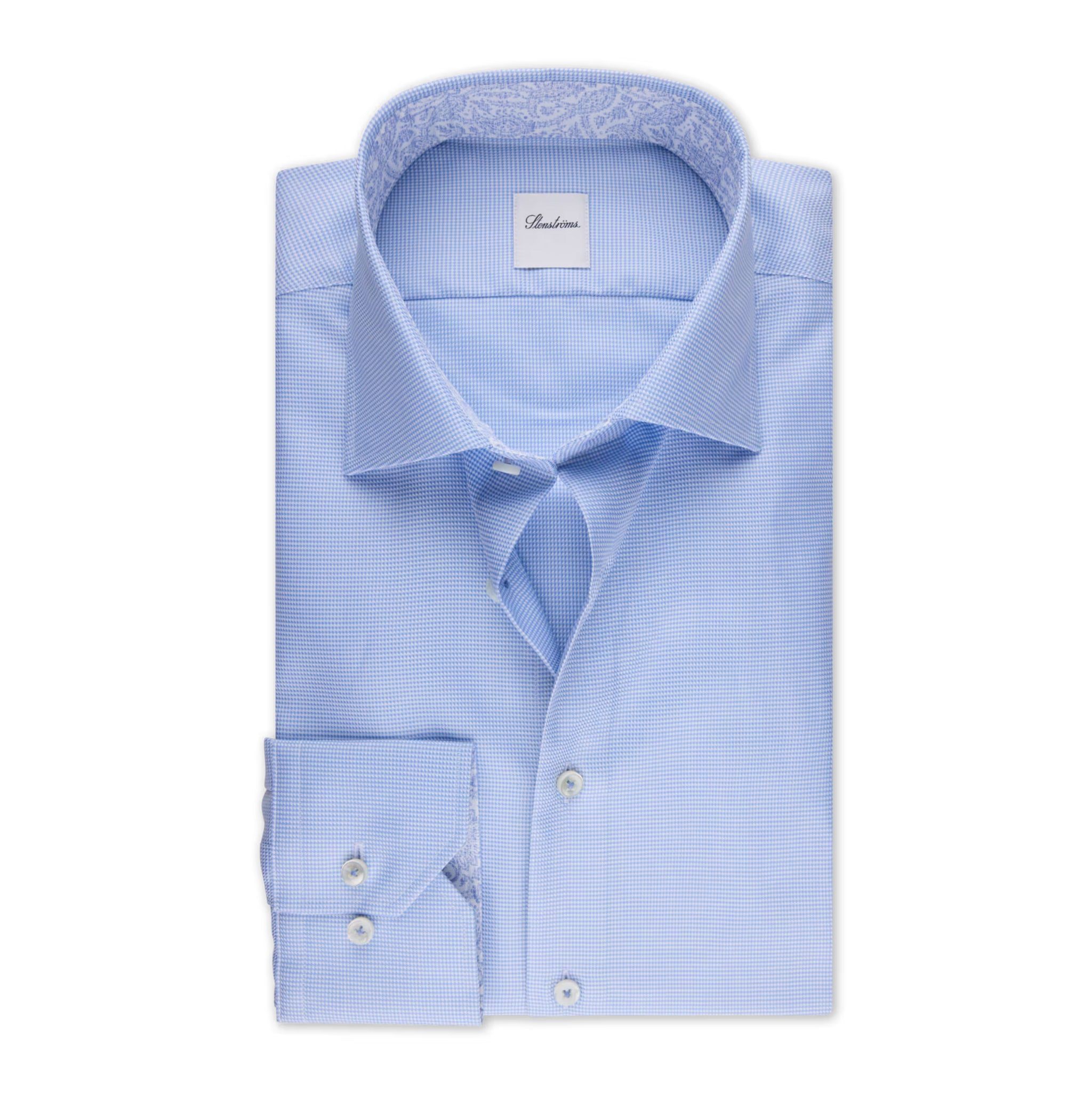 Light blue Twill Slimline Shirt with Paisley Contrast Trims - Stenströms