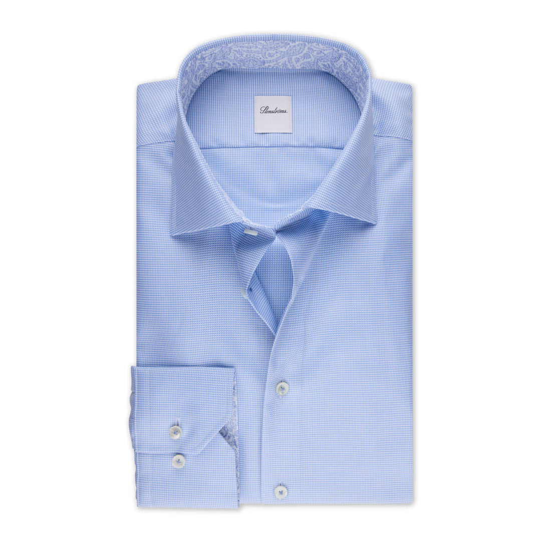 Light blue Twill Slimline Shirt with Paisley Contrast Trims - Stenströms