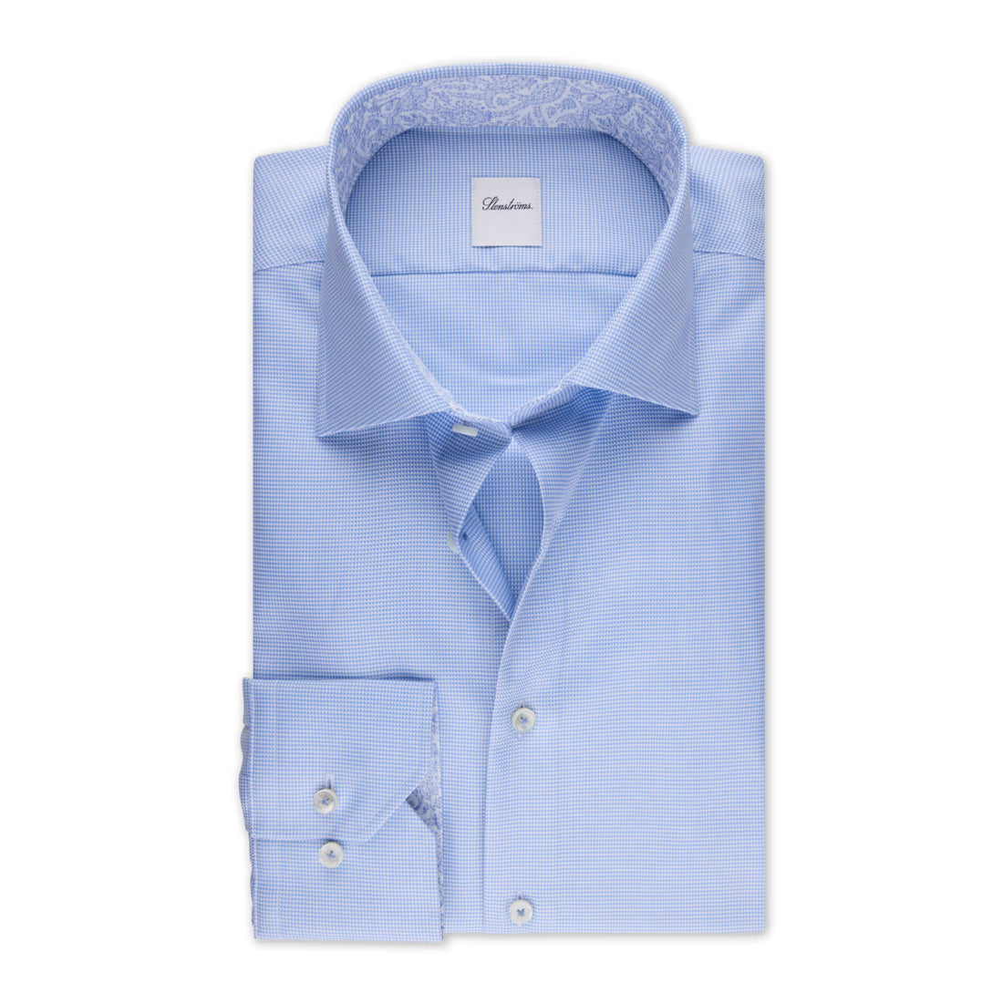 Light blue Twill Slimline Shirt with Paisley Contrast Trims - Stenströms