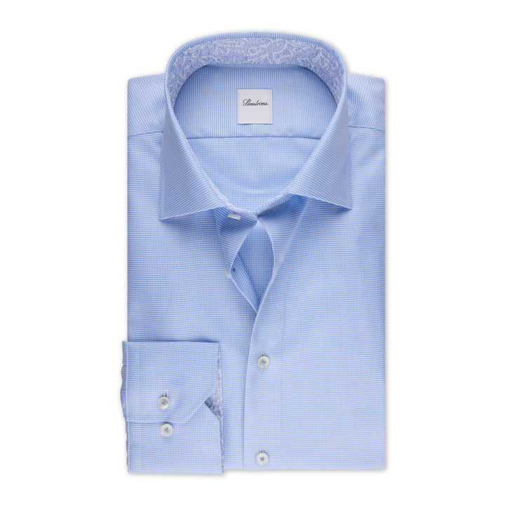 Light blue Twill Slimline Shirt with Paisley Contrast Trims - Stenströms