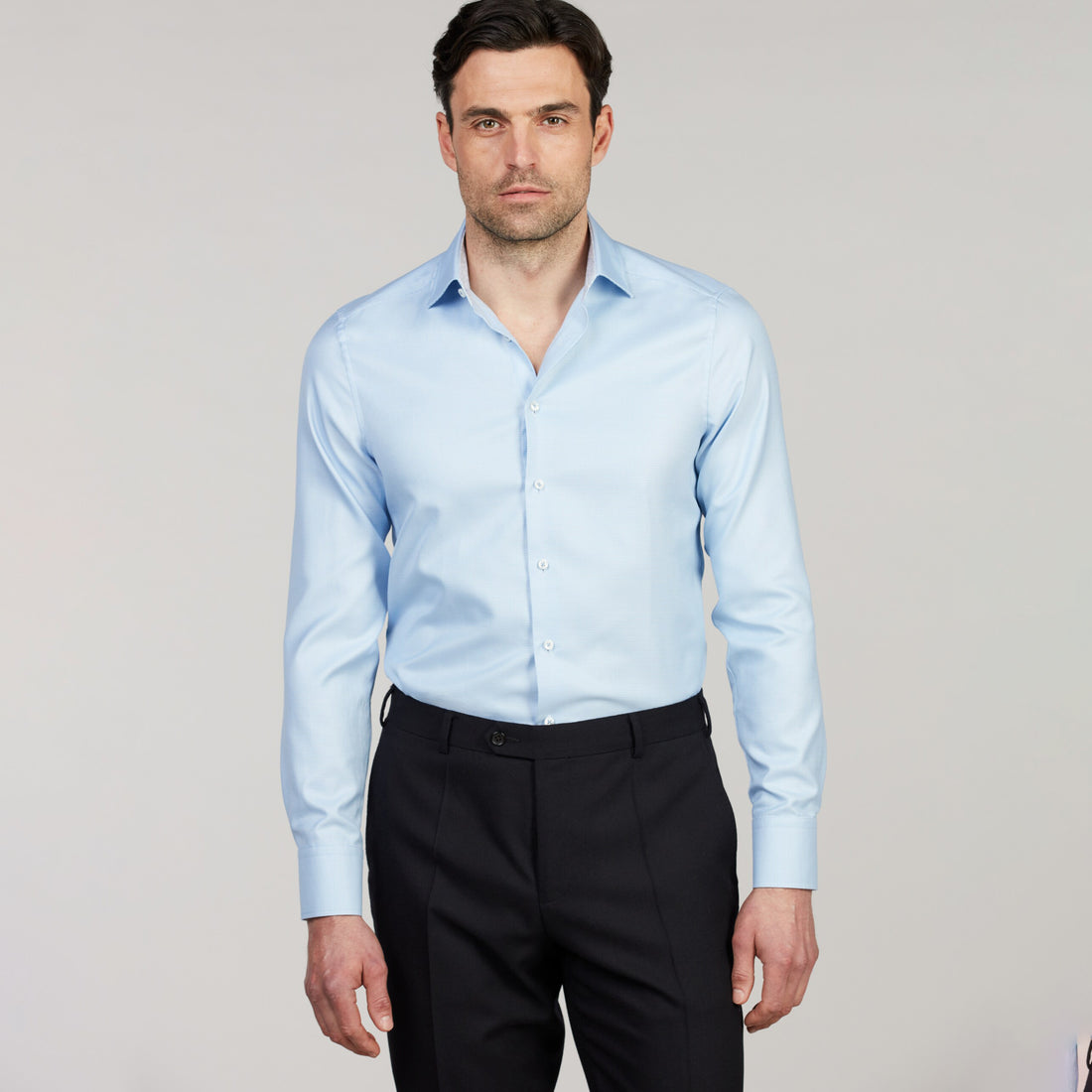 Light blue Twill Slimline Shirt with Paisley Contrast Trims - Stenströms
