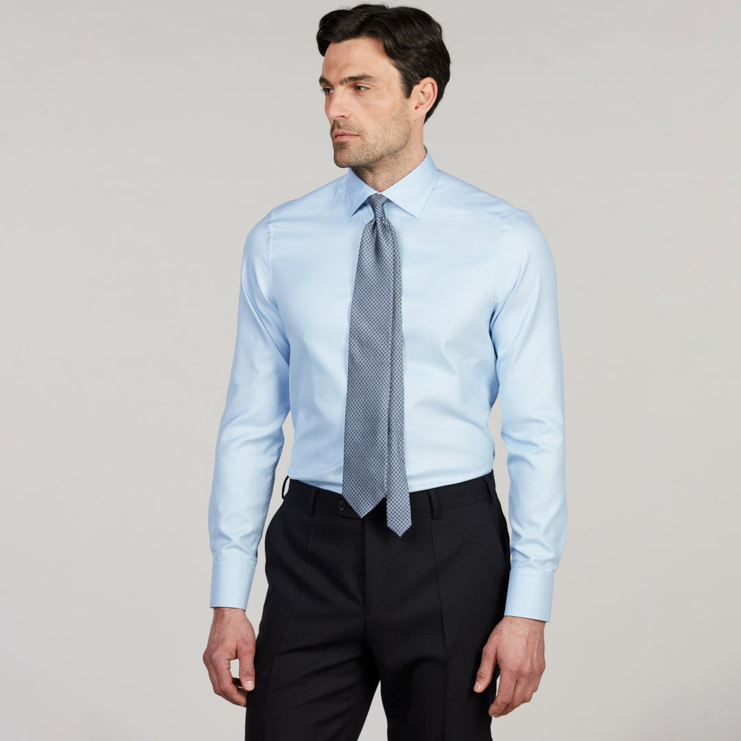 Light blue Twill Slimline Shirt with Paisley Contrast Trims - Stenströms