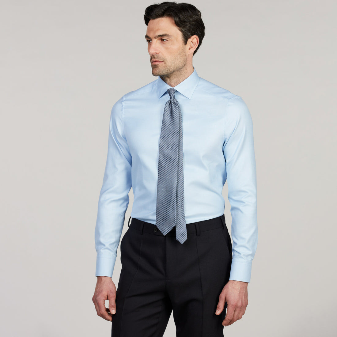 Light blue Twill Slimline Shirt with Paisley Contrast Trims - Stenströms
