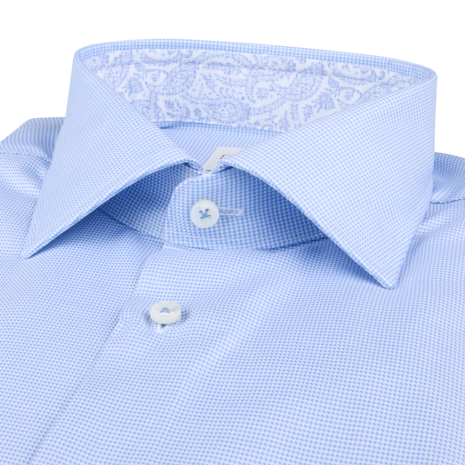 Light blue Twill Slimline Shirt with Paisley Contrast Trims - Stenströms
