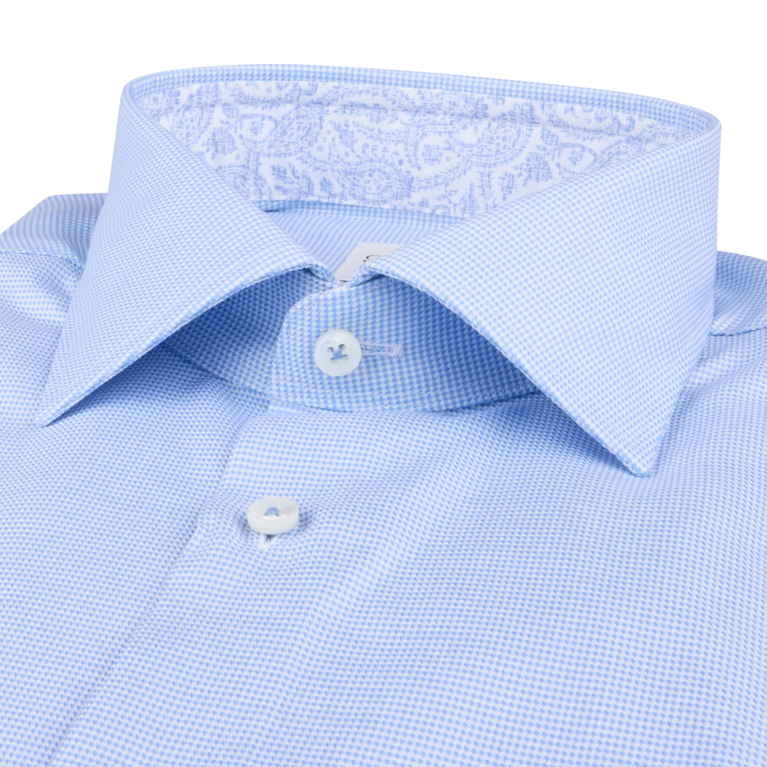Light blue Twill Slimline Shirt with Paisley Contrast Trims - Stenströms