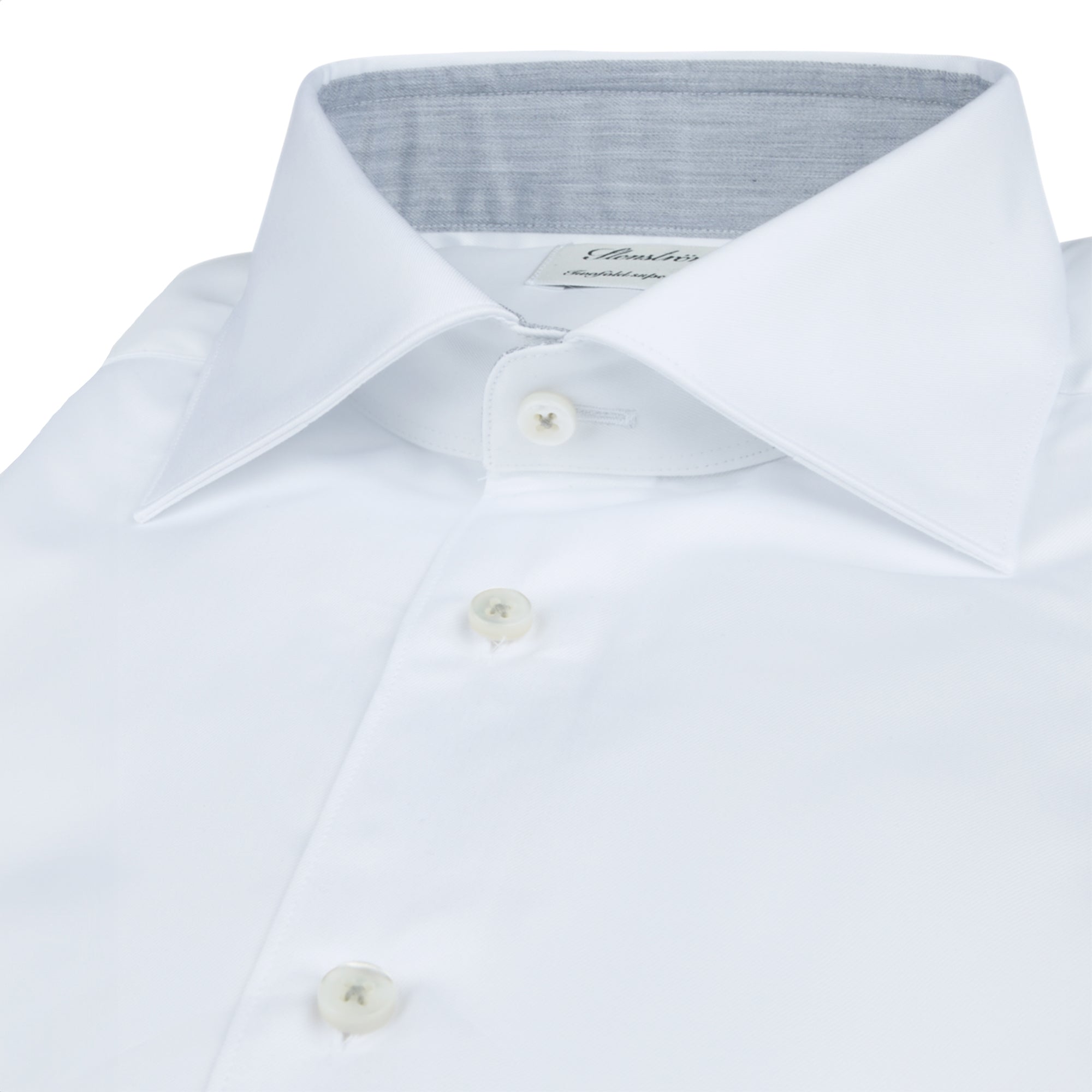 White w/ Gray Contrast Twofold Cotton Slimline Shirt - Stenströms