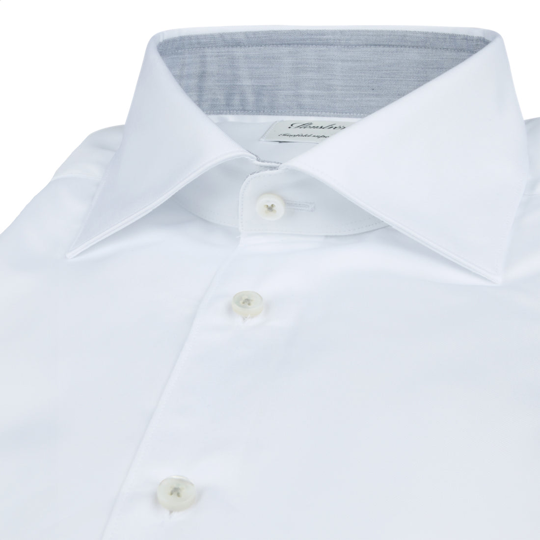 White w/ Gray Contrast Twofold Cotton Slimline Shirt - Stenströms